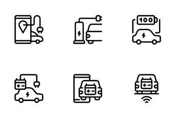 Charging Electric Car Icon Pack