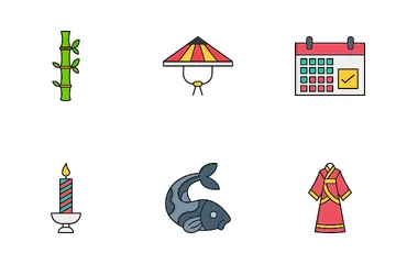 75 Chinese Food Traditions Colored Outline Icons - Free in SVG