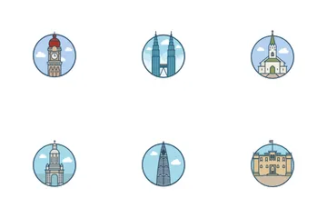 Principais cidades do mundo Pacote de Ícones
