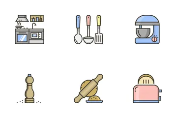 Cocina en colores pastel Paquete de Iconos