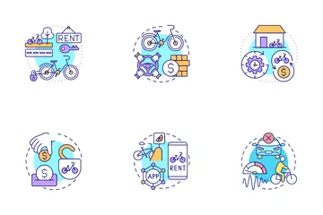 Compartilhamento de bicicletas e scooters Pacote de Ícones