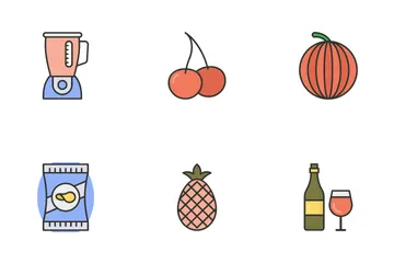 Esboço preenchido com alimentos e bebidas Pacote de Ícones
