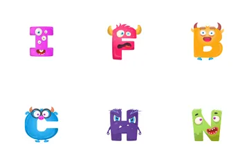 Cute Alphabets And Numbers Monsters Icon Pack
