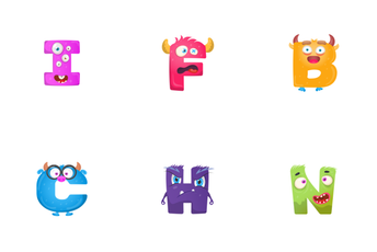 Cute Alphabets And Numbers Monsters Icon Pack