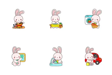 Cute Bunny Daily Life Icon Pack