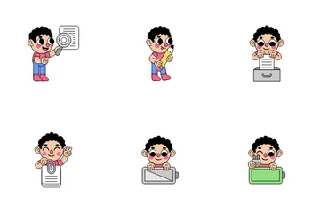 Cute Character Doing Essential Actions Icon Pack