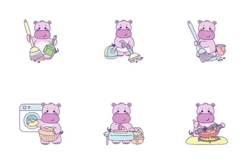 Cute Hippo Activities Icon Pack