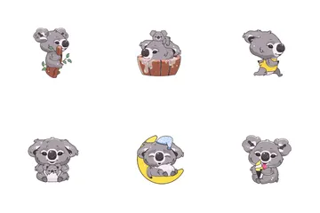 Cute Koala Kawaii Cartoon Icon Pack