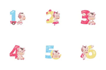 Cute Numbers With Baby Giraffe Icon Pack