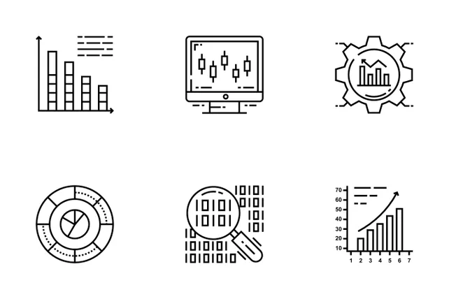 Data Analysis Icon Pack - 100 Line Business Icons | SVG, PNG, ICO Available