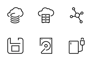 Data Storage Line Icons