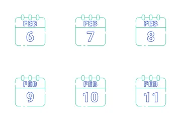 DATE DE FEVRIER Doodle Color Pack d'Icônes