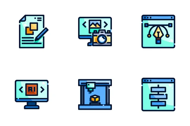 Design Element Icon Pack 30 Colored Outline Design And Development