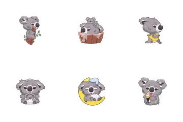 Dessin animé mignon Koala Kawaii Pack d'Icônes