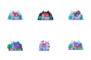 Dream House In The Mountains And Forest Icon Pack