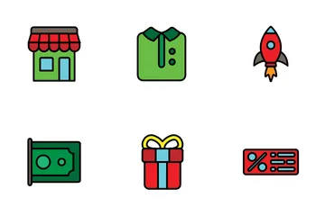 E Commerce Colored Lineal Style Icon Pack