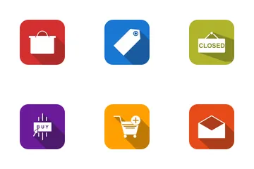 E Commerce Round Corner Shadowed Icon Pack