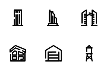 Edificio discontinuo Paquete de Iconos