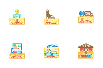 Energía geotérmica Calor renovable Paquete de Iconos