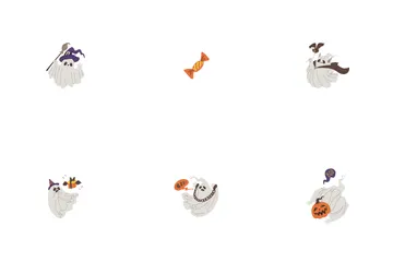 Fantômes blancs effrayants et mignons avec décorations d'Halloween Pack d'Icônes