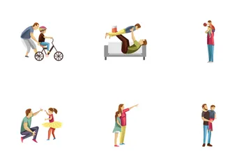 Fatherhood Child Rearing Characters Icon Pack