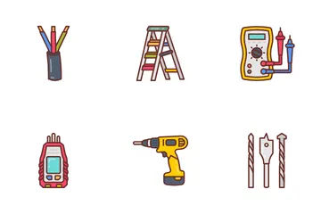 Ferramentas e elementos para eletricista Pacote de Ícones