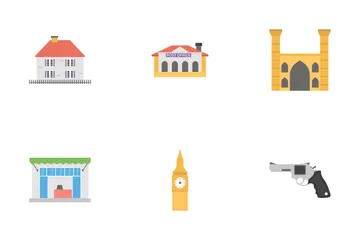 Flat City Map Elements Icon Pack