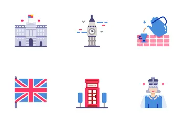 Flat Elements do Reino Unido - Para Rainha e Country Pacote de Ícones