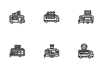 Food Truck Street Mobile Cuisine Icon Pack