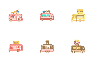 Food Truck Street Mobile Cuisine Icon Pack