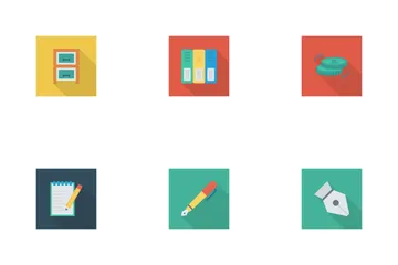 Free Business And Office Flat Square Shadow Icon Pack