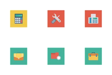 Free Ícones quadrados planos de negócios e escritórios Pacote de Ícones