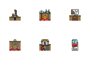 Geothermal Energy Power Plant Icon Pack