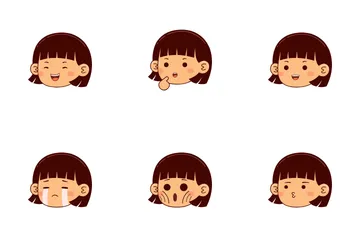 Girl Kids Face Expression Icon Pack