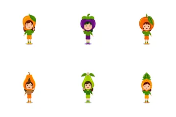 Girl Kids Fruit Character Icon Pack