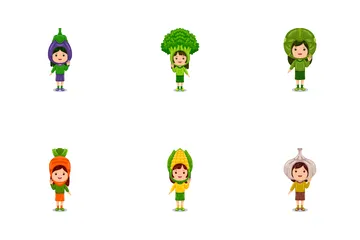 Girl Kids Vegetable Character Icon Pack