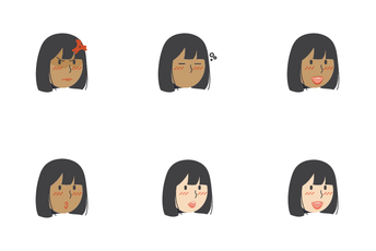 Short Hair Girls Facial Expression Icon Pack