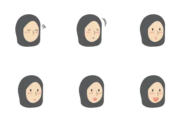 Muslim Hijab Girls Facial Expression Icon Pack