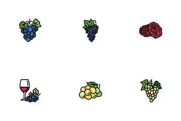 포도 와인 무리 과일 녹색 아이콘 팩