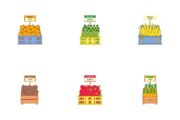 식료품 야채와 과일 아이콘 팩