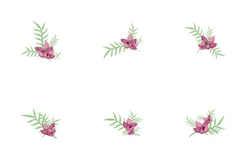 Half Bloom Flower With Long Leaves Icon Pack