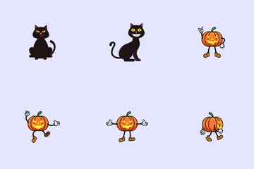 Halloween Pumpkin And Cat Character Icon Pack