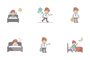 Happy Salary Man Daily Life Routine Icon Pack