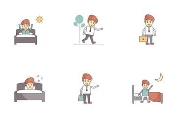 Happy Salary Man Daily Life Routine Icon Pack
