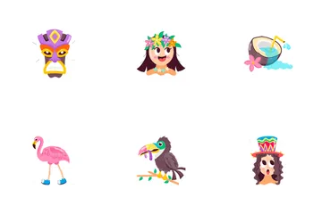 Hawaii Cartoon Stickers Icon Pack