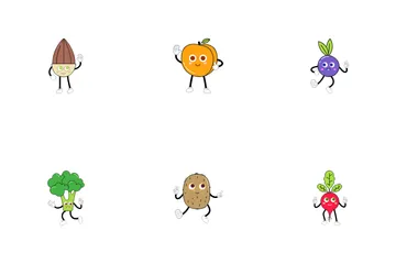 Healthy Foods Cartoon Characters Icon Pack