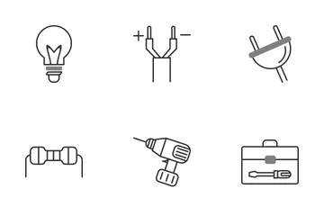 Herramientas y elementos de electricista Paquete de Iconos