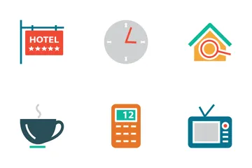 ホテルとレストランのカラーアイコン アイコンパック