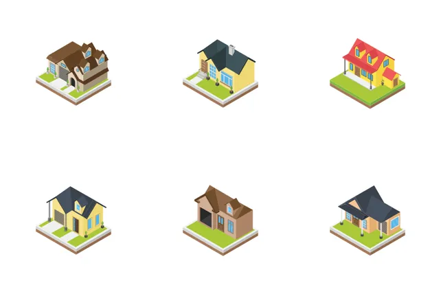 Houses Buildings Icon Pack - 72 Isometric Buildings Icons 