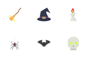 Ícones planos de Halloween Pacote de Ícones